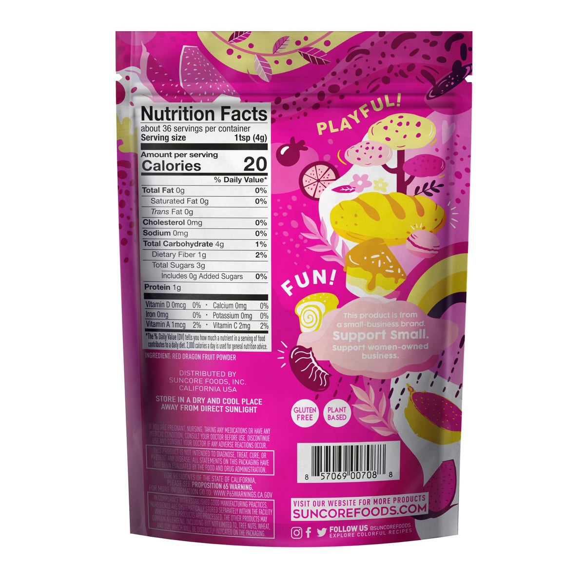 Suncore Foods Pink Pitaya Powder on wooden spoon ready to mix