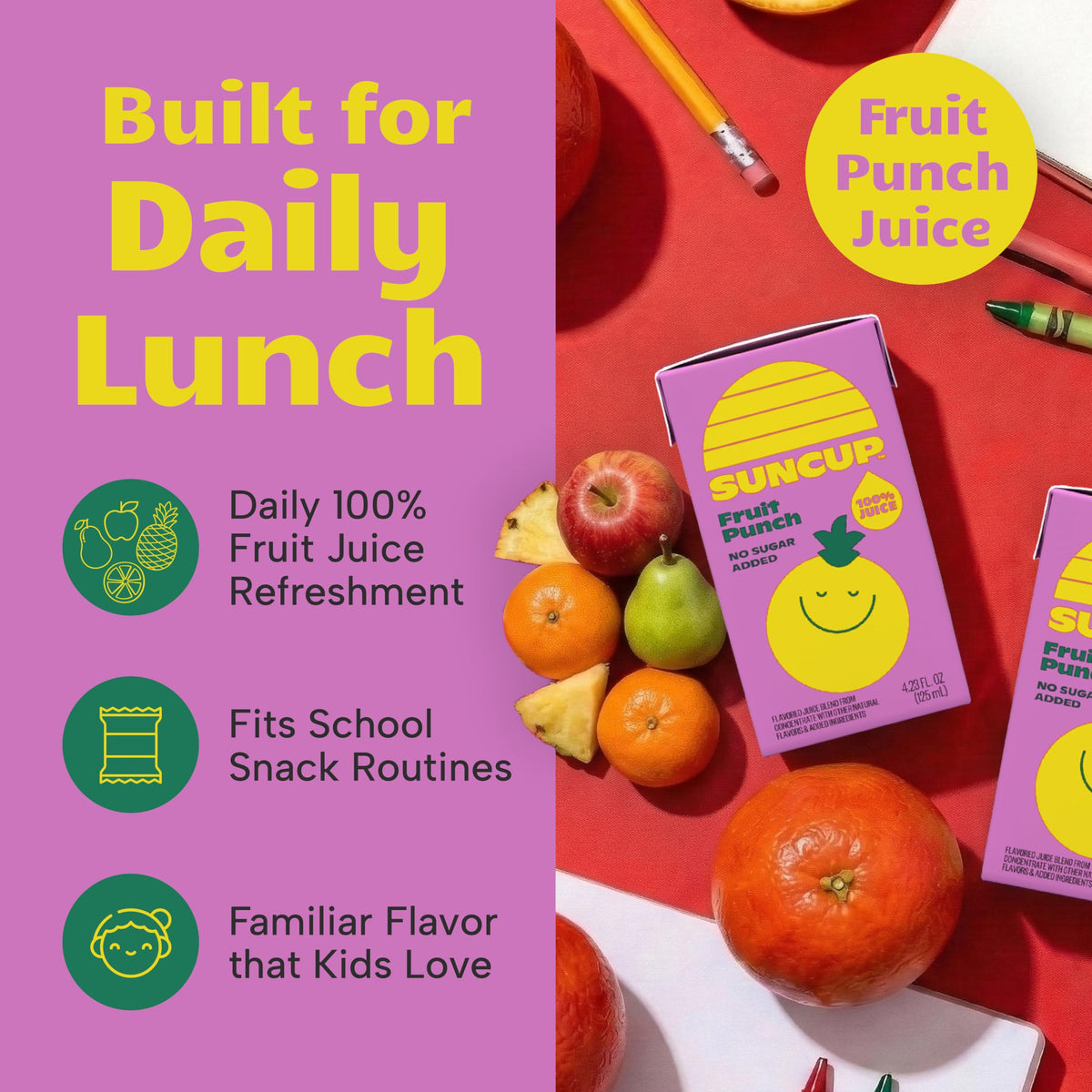 SunCup juice box with straw attached for easy, mess-free classroom sipping