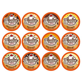 48-count Sundae Coffee variety pack arranged for tasting at home.