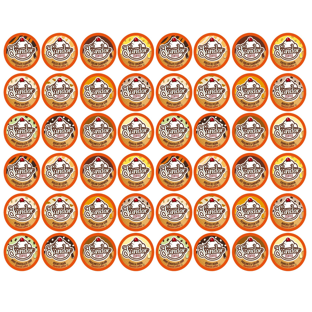 Sundae Ice Cream flavored pods pack showing flavor variety for playful mornings.