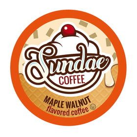 Sundae Maple Walnut coffee pod packaging on display.