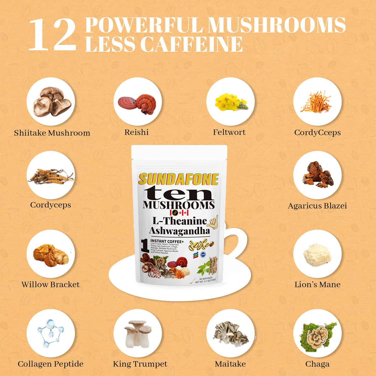 SUNDAFONE mushroom coffee in a morning routine setup