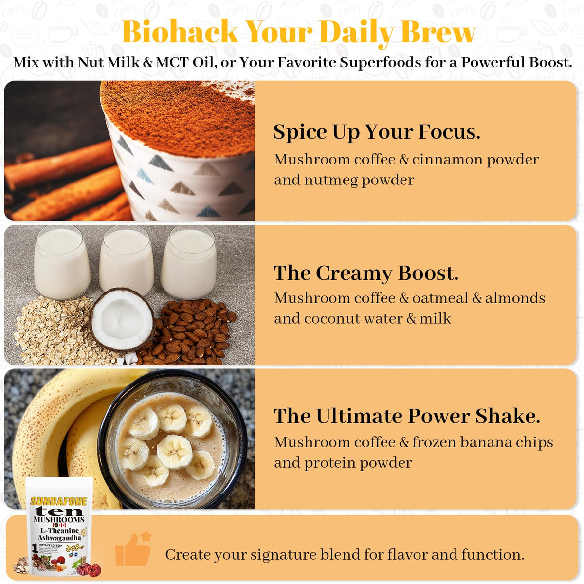 SUNDAFONE ingredients close-up with L-Theanine and Ashwagandha
