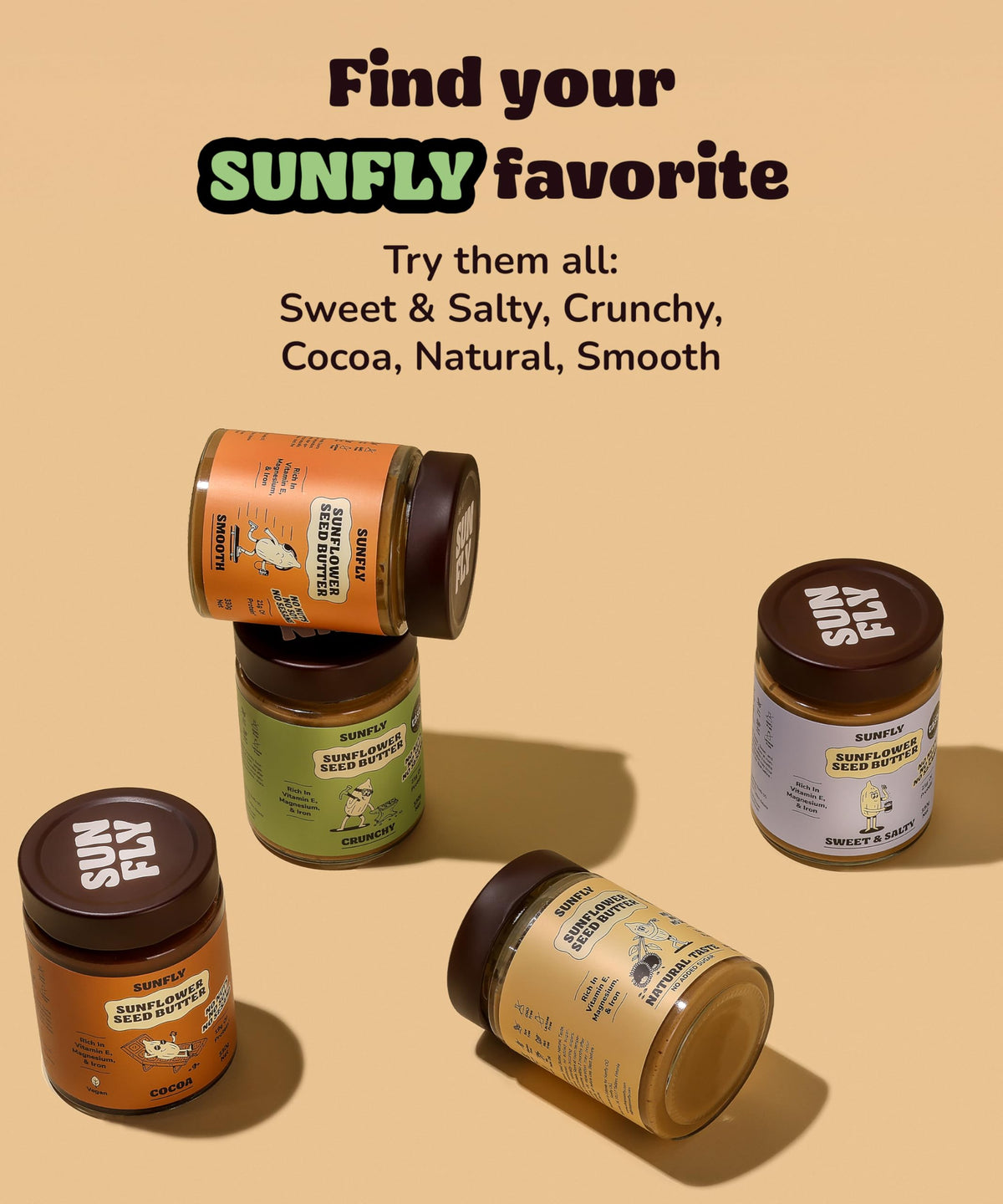 Sunfly Crunchy pantry-friendly jar stacks neatly for easy access.