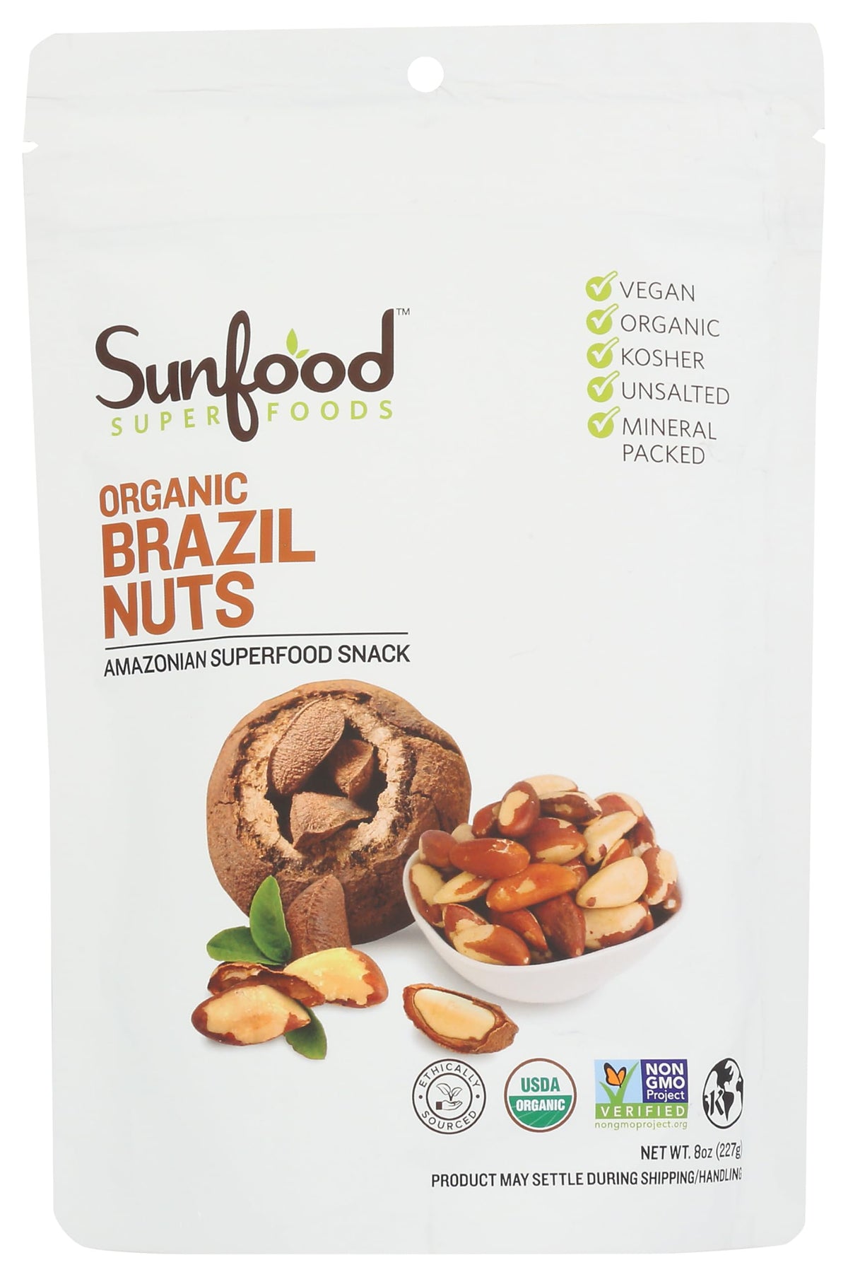 Sunfood Brazil Nuts image showing raw, unsalted, organic nuts ideal for a crunchy, mineral-rich snack