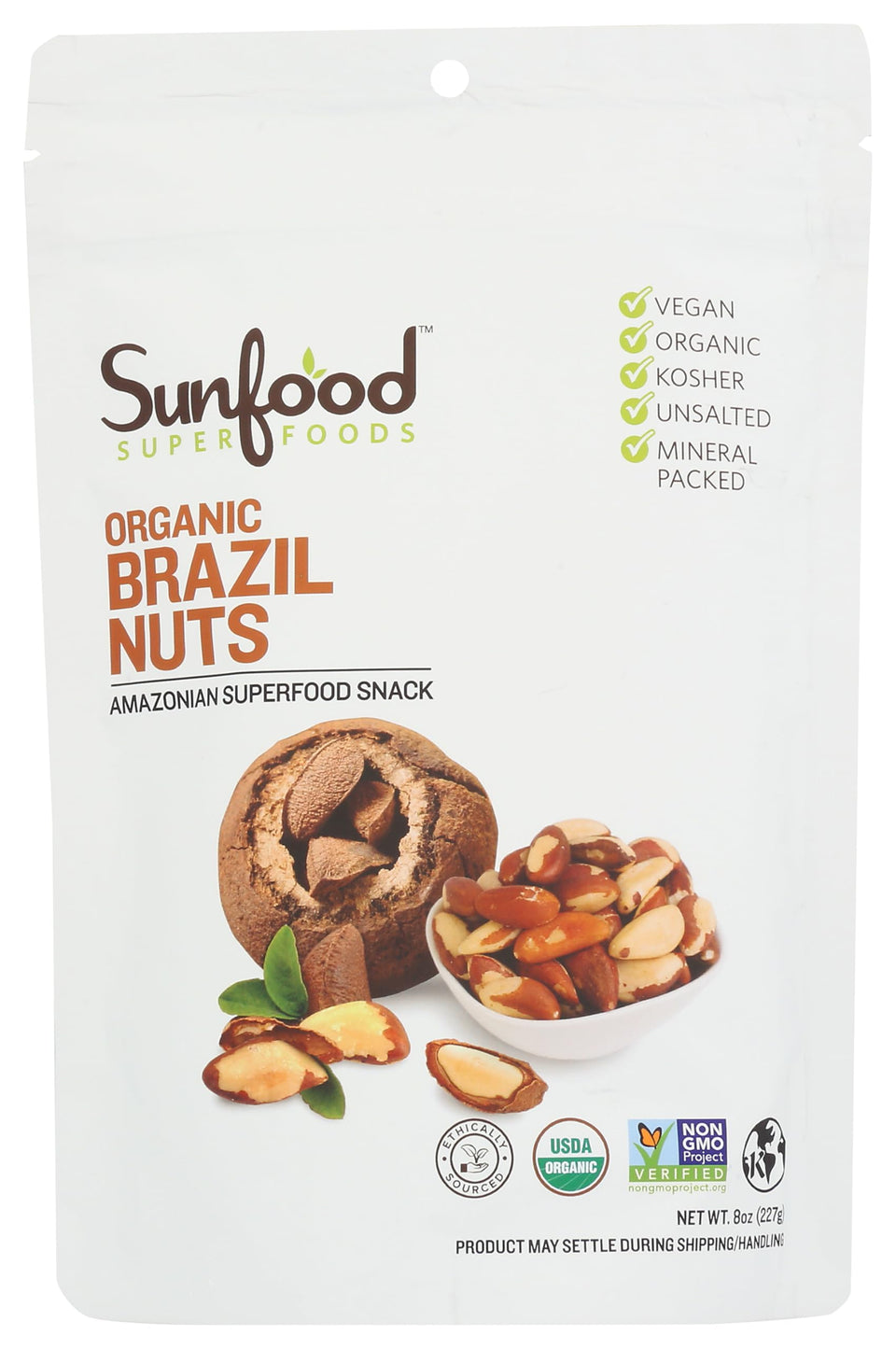 Sunfood Brazil Nuts image showing raw, unsalted, organic nuts ideal for a crunchy, mineral-rich snack
