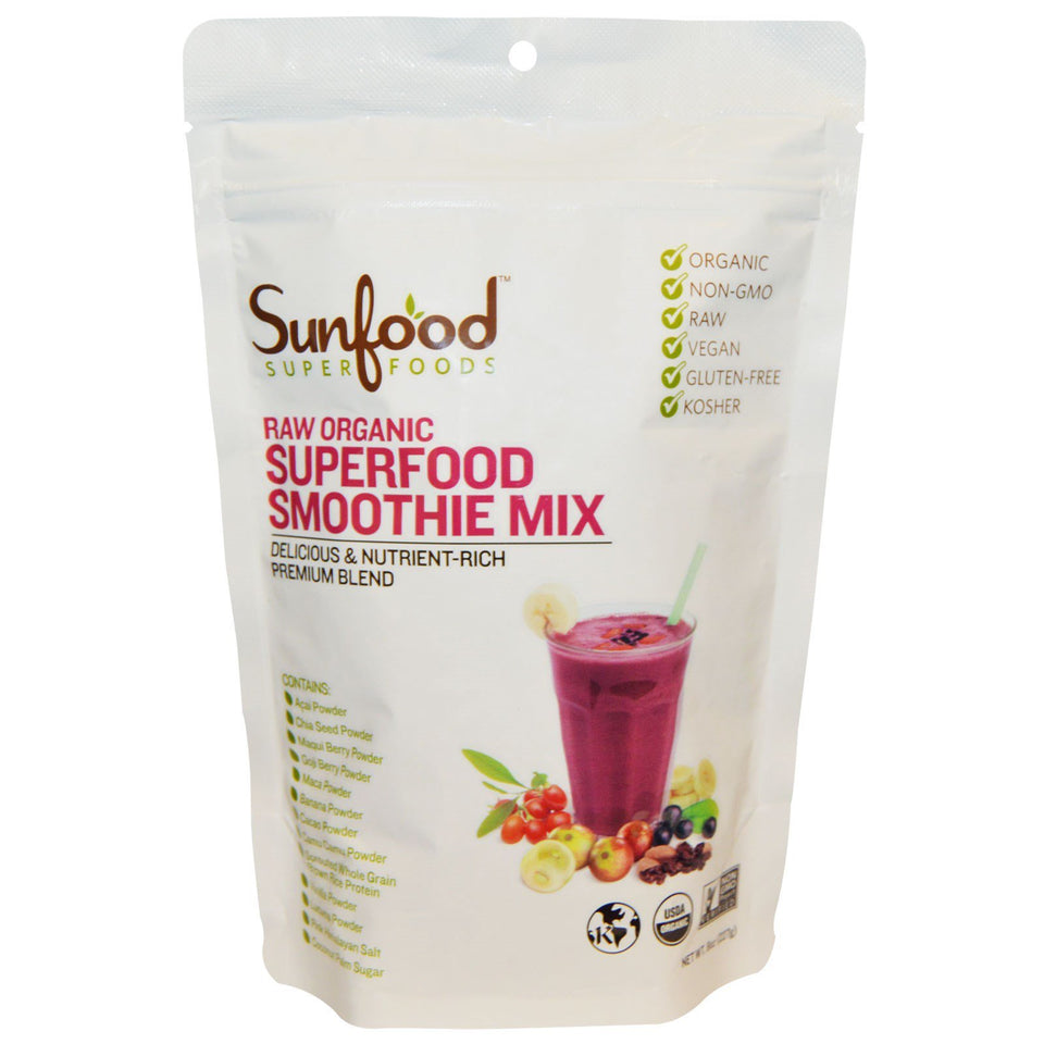 Sunfood Smoothie Mix raw organic bag for a protein-packed vegan smoothie boost.