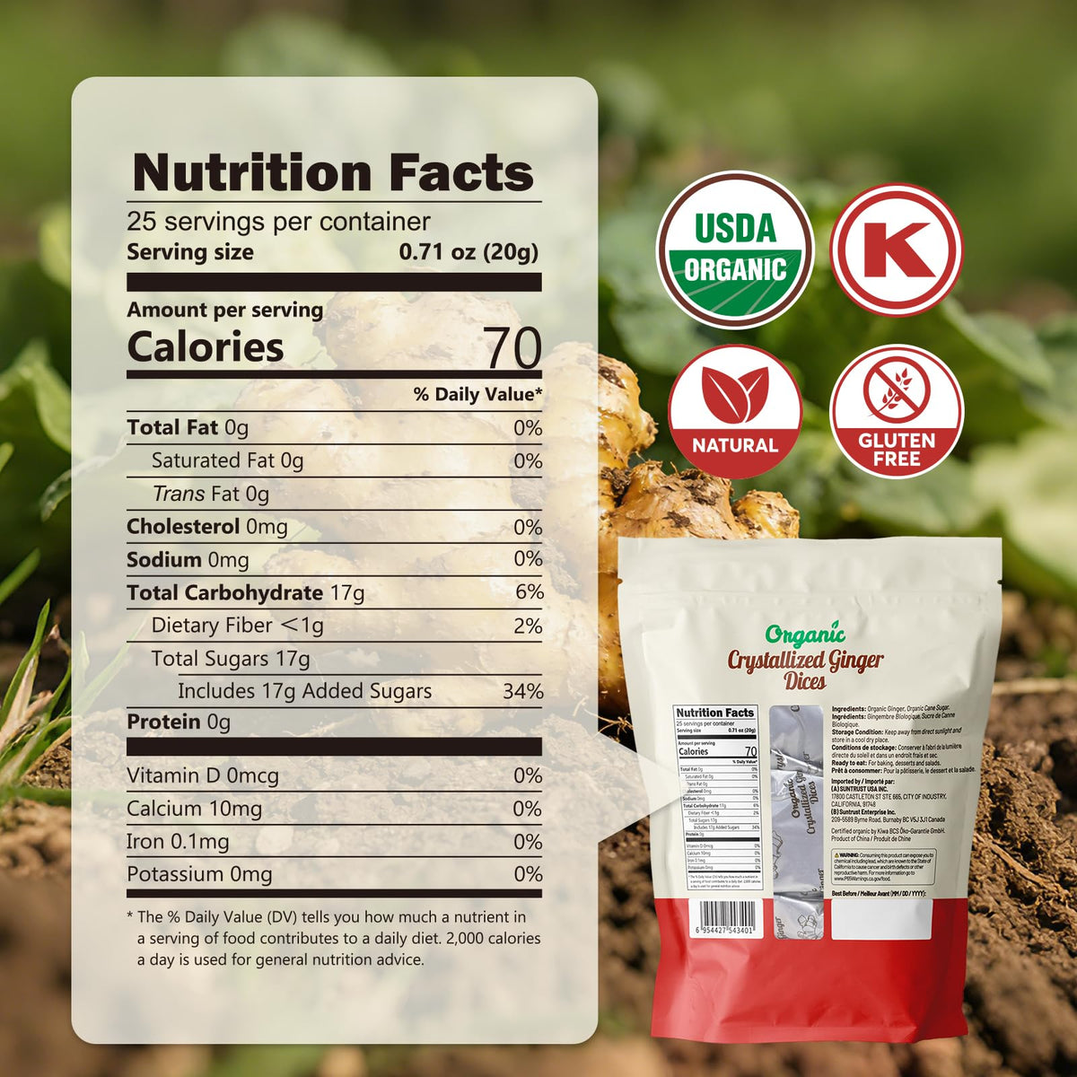SUNGIVEN ginger dices candy packets arranged for convenient daily use