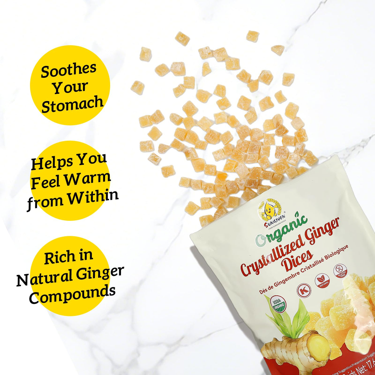 SUNGIVEN ginger dices candy travel friendly packaging ideal for flights and trips