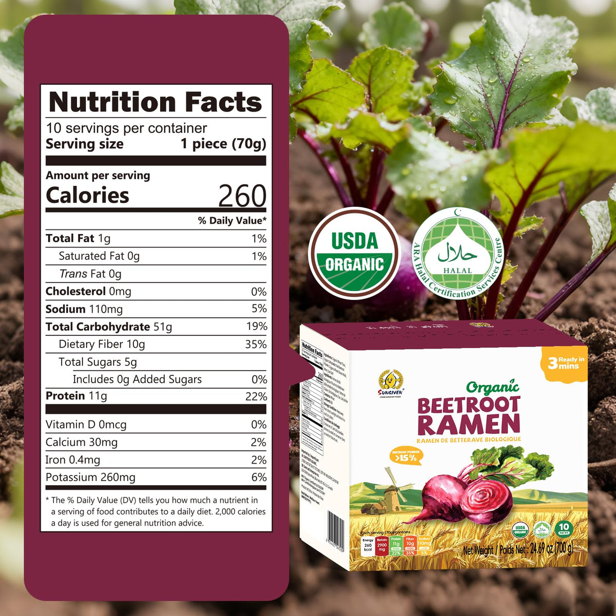 SUNGIVEN beetroot ramen ingredients highlight organic flour