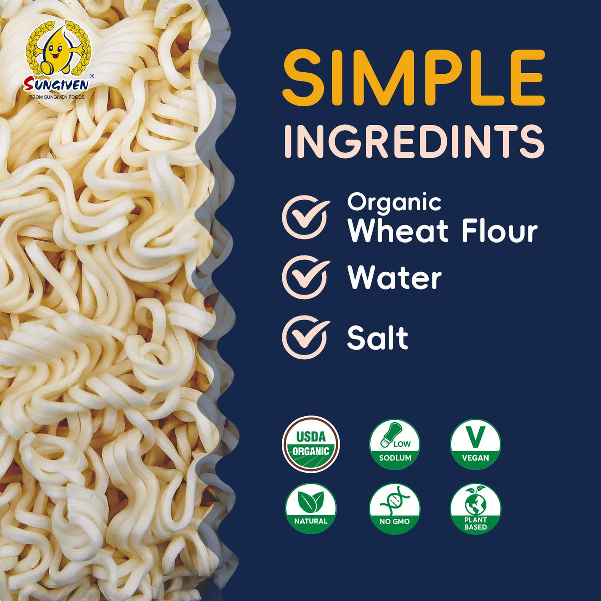 SUNGIVEN Organic Ramen Noodles served in a steaming bowl with chewy texture.