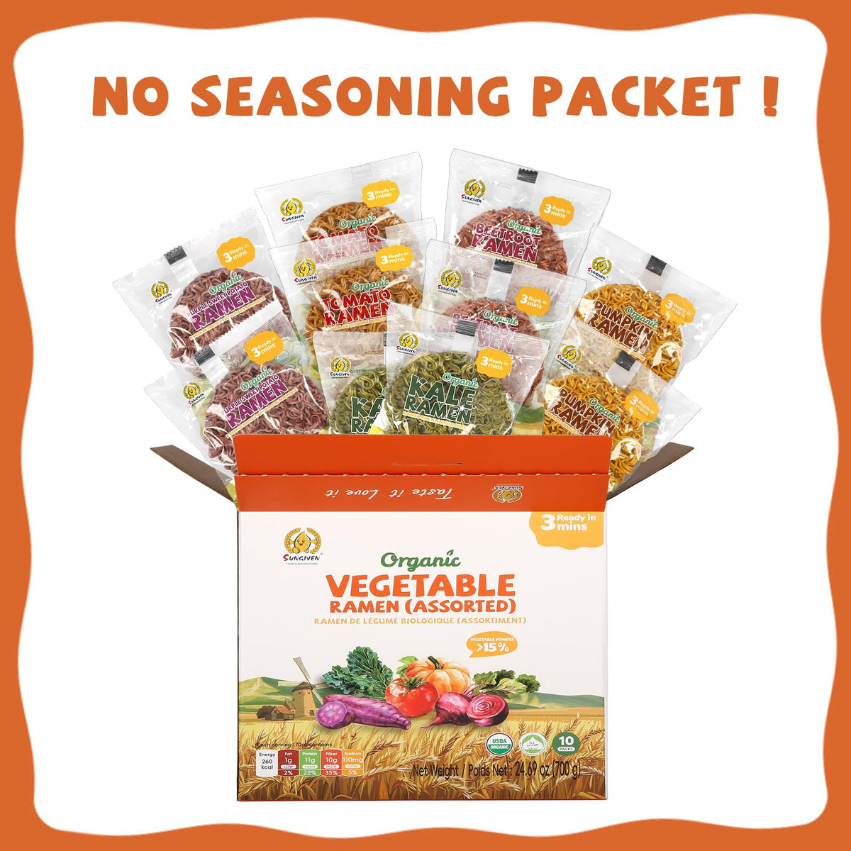 SUNGIVEN pack of 10 noodles; convenient for meal prep.