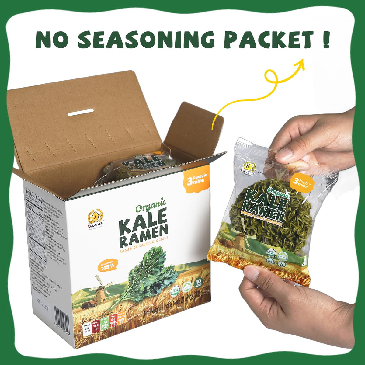 SUNGIVEN Organic Ramen ready in 3 minutes for busy nights.