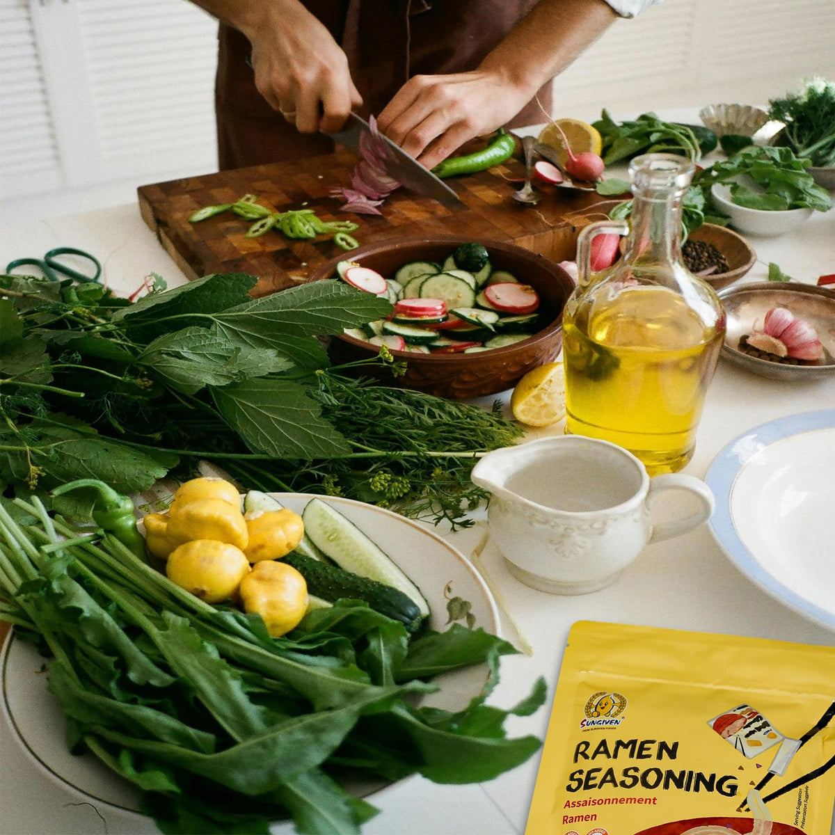 SUNGIVEN mild premium seasoning enhances pasta and other savory dishes.