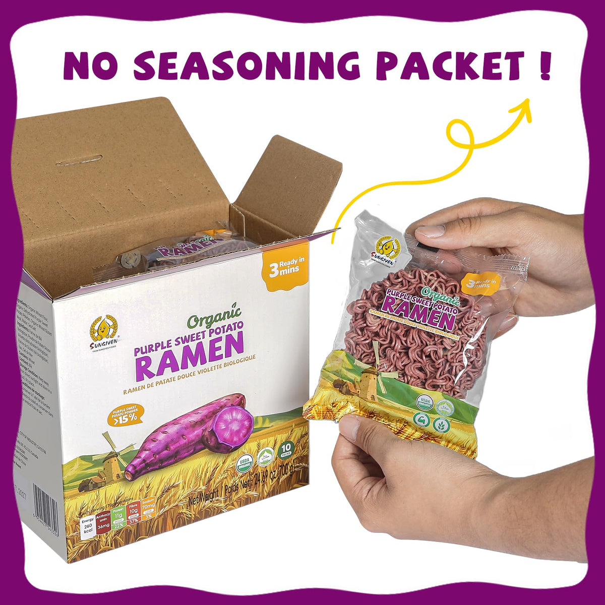 SUNGIVEN ramen contains over 15% vegetable powder for natural color and flavor.