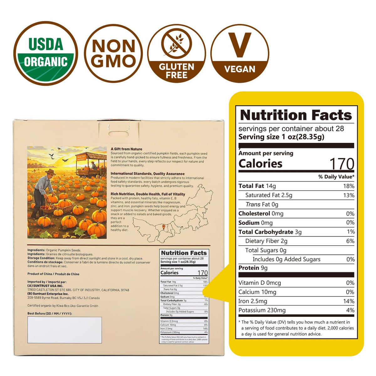 SUNGIVEN Raw Shelled Pumpkin Seeds closeup, ready to boost recipes with nutty flavor.
