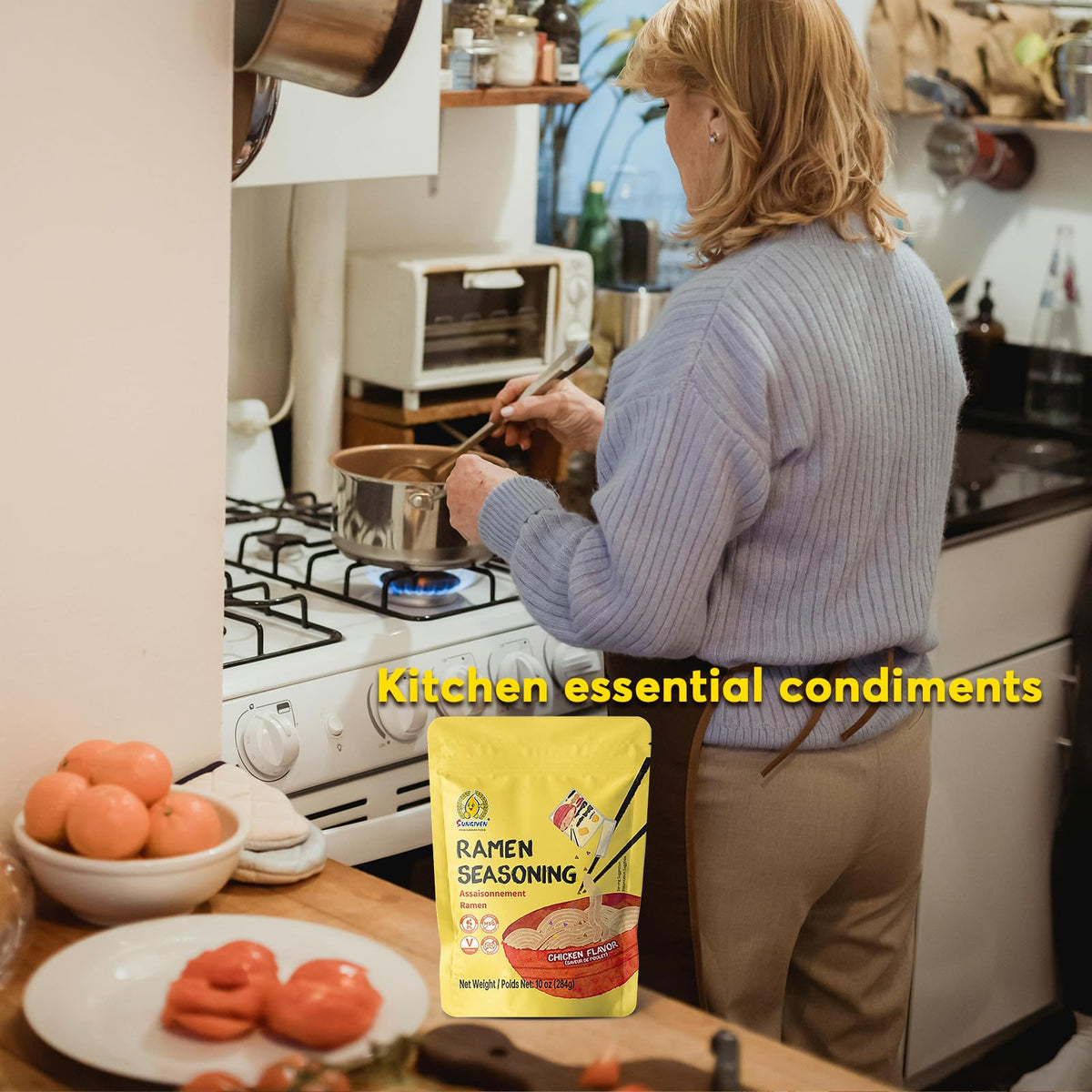 SUNGIVEN versatile seasoning used on fried rice for added depth and flavor.