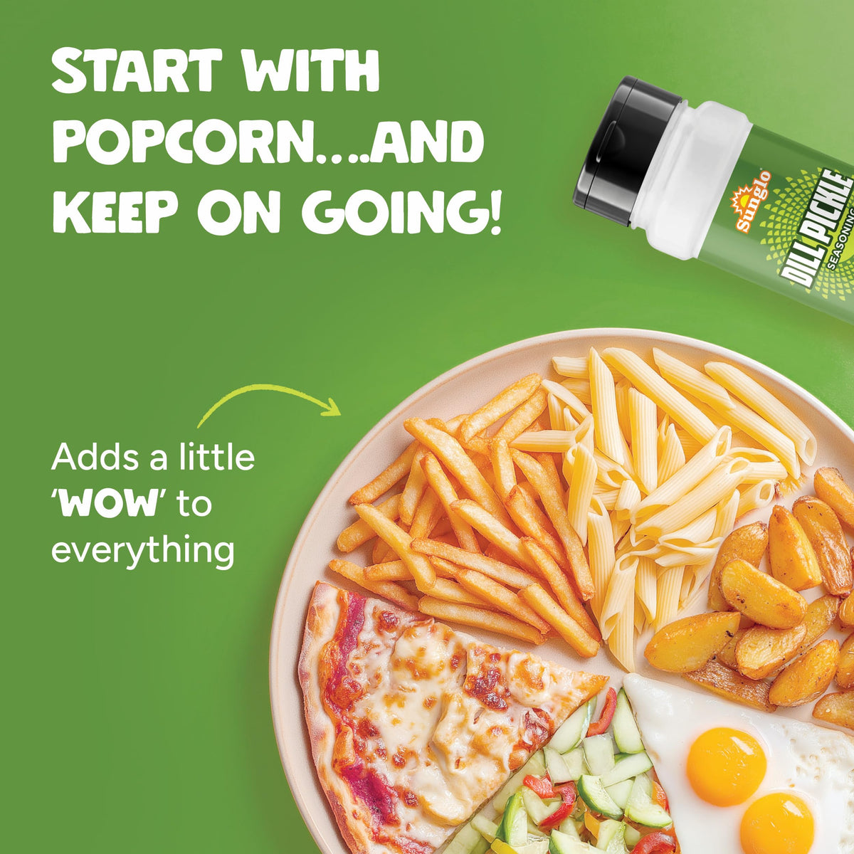 Sunglo dill pickle on fries delivers zesty, savory kick.