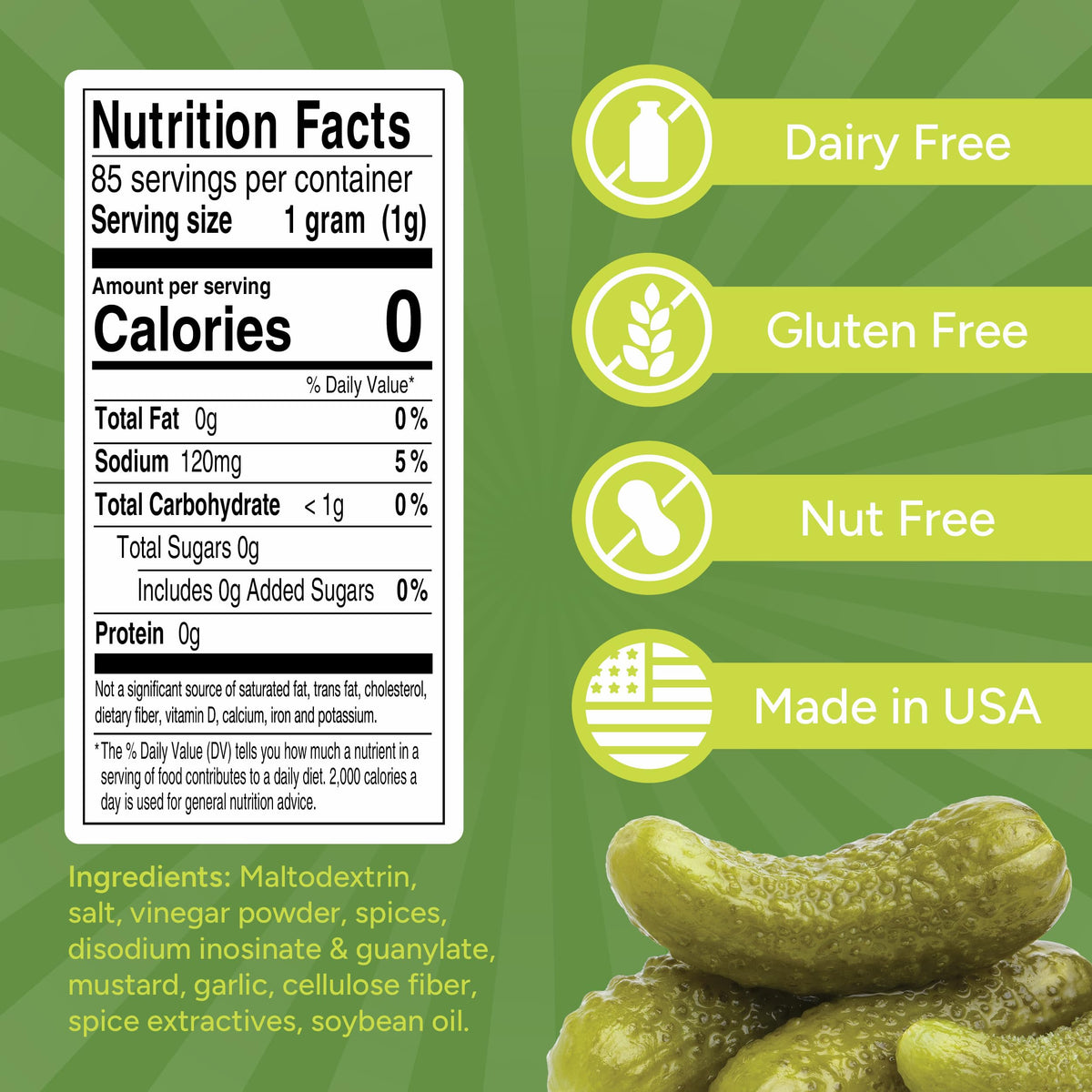 Sunglo dill pickle powder sits ready for quick snacking moments.