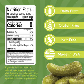Sunglo dill pickle powder sits ready for quick snacking moments.