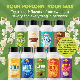 Sunglo popcorn seasoning on a bowl enhances movie-night popcorn.