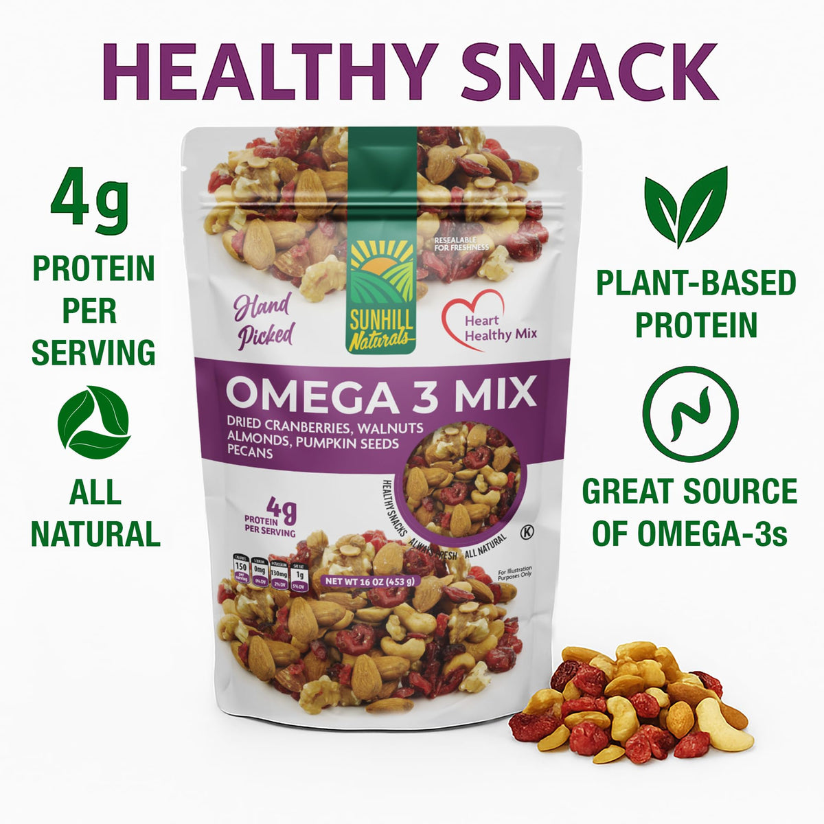 Sunhill Naturals Omega-3 Deluxe Mix serving in a bowl highlighting crunch and color