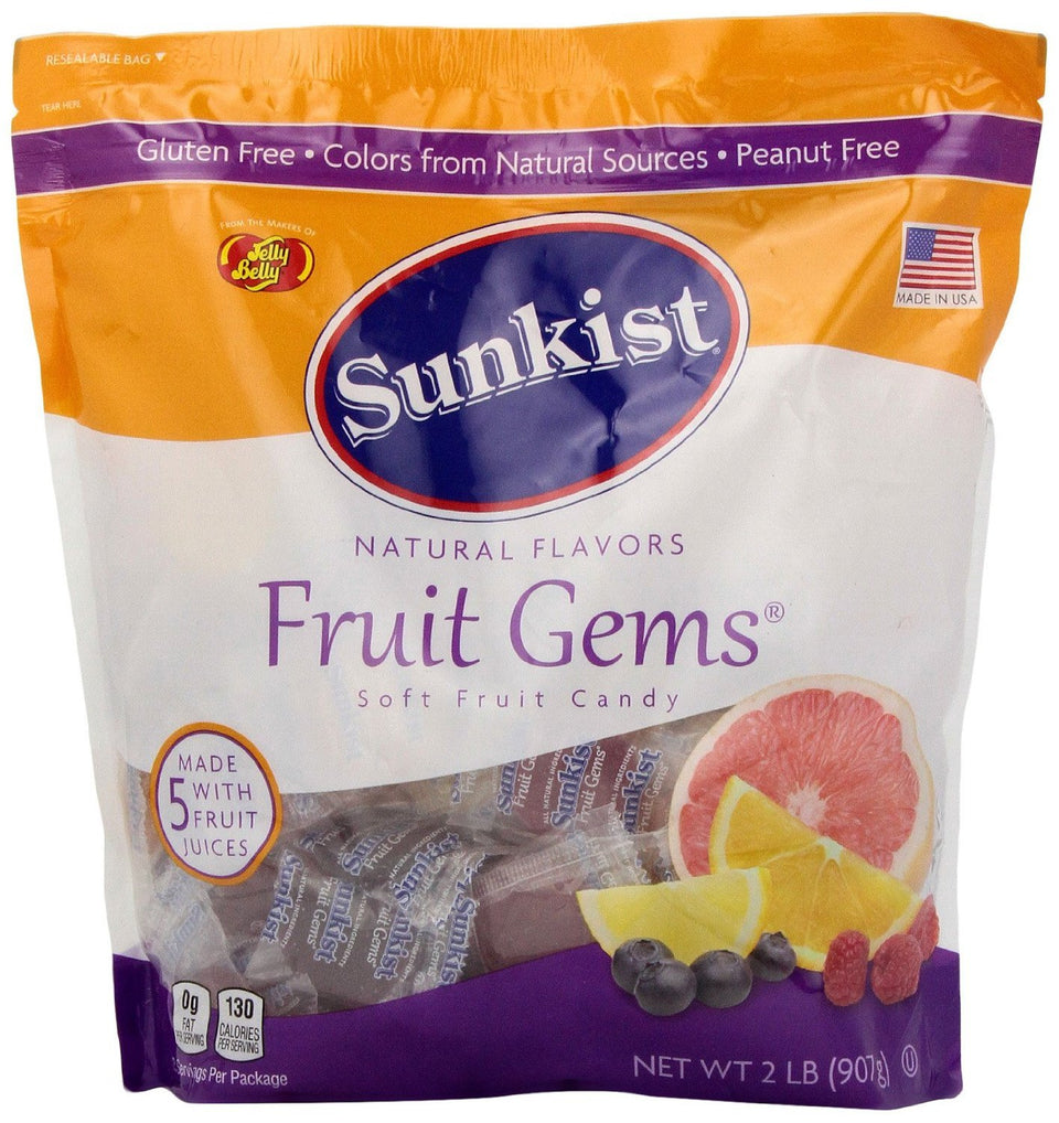 Sunkist Fruit Gems packaging, resealable bag for easy snacking.
