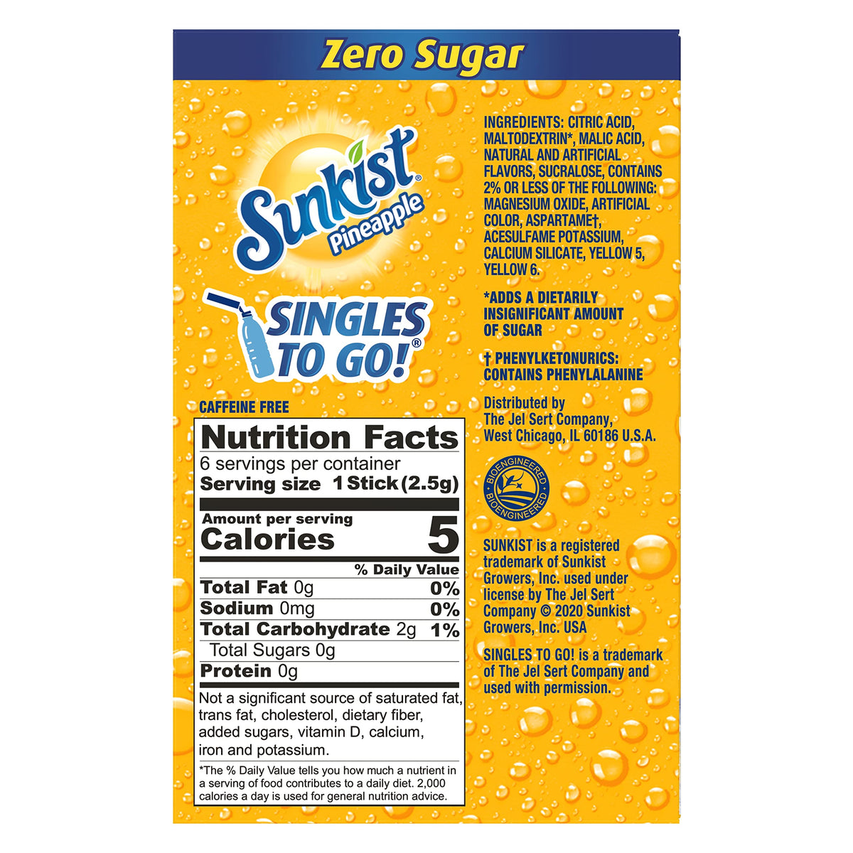 Sunkist Singles-To-Go pineapple box display in a six-pack.