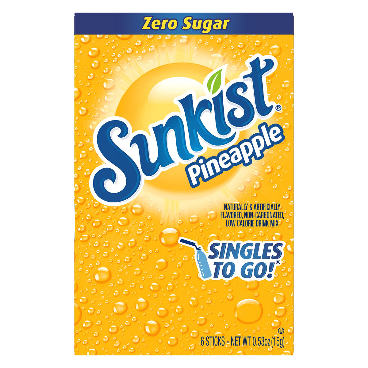 Sunkist Singles-To-Go pineapple box in a car cup holder for on-the-go refreshment.