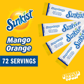 SUNKIST Mango Orange boxes showing 72 servings for easy hydration on the move