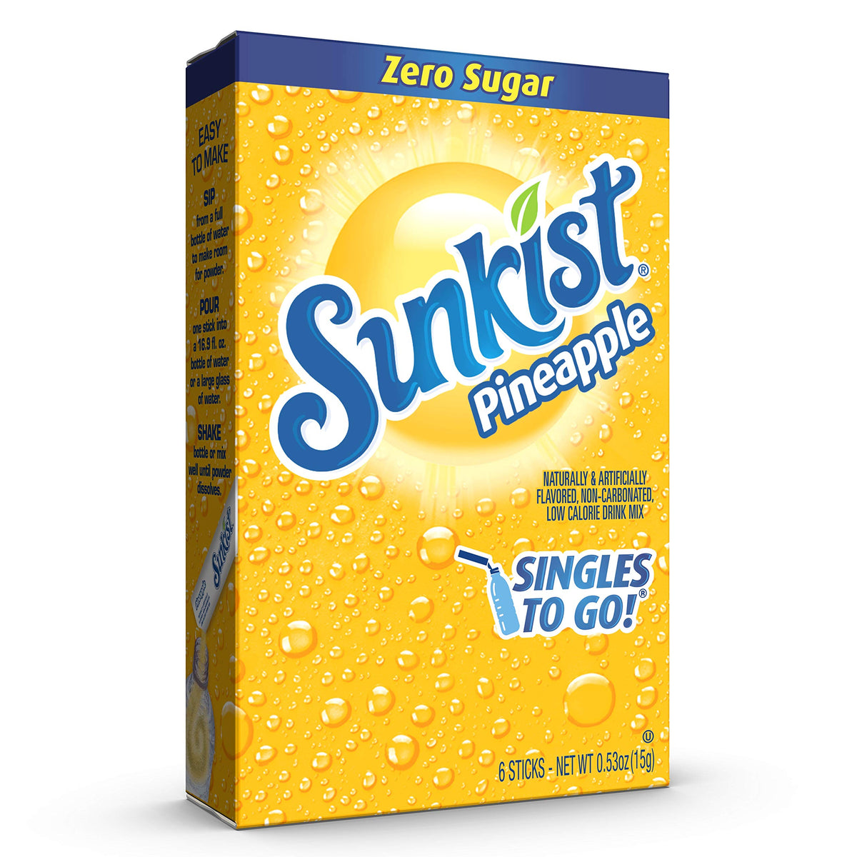 Pour one Sunkist Pineapple Singles To Go into water for a refreshing flavor.