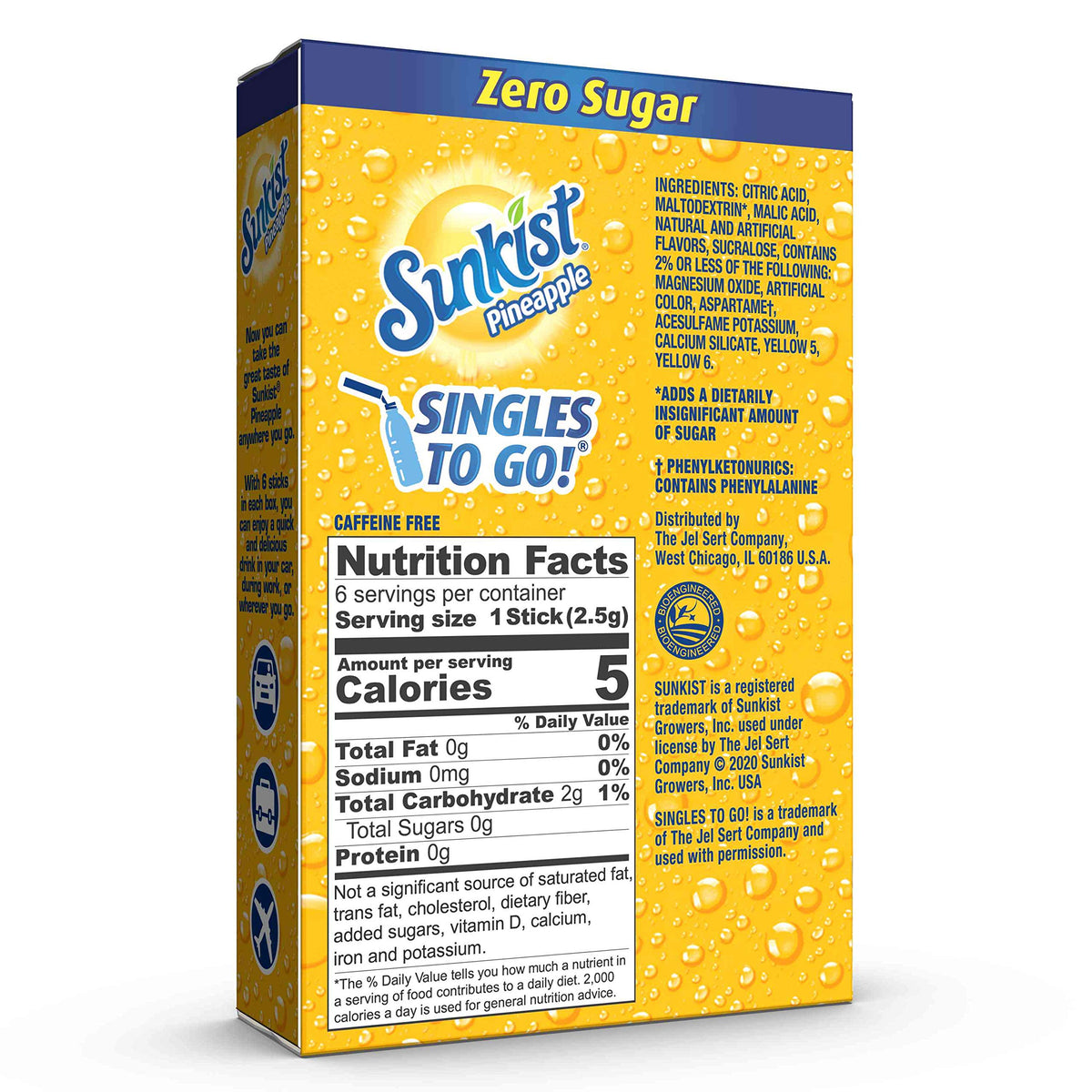 A glass of Sunkist Pineapple Singles To Go ready to enjoy while traveling.