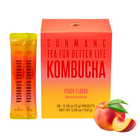 SUNMANC Peach Kombucha 30 Packets front view for on-the-go refreshment.