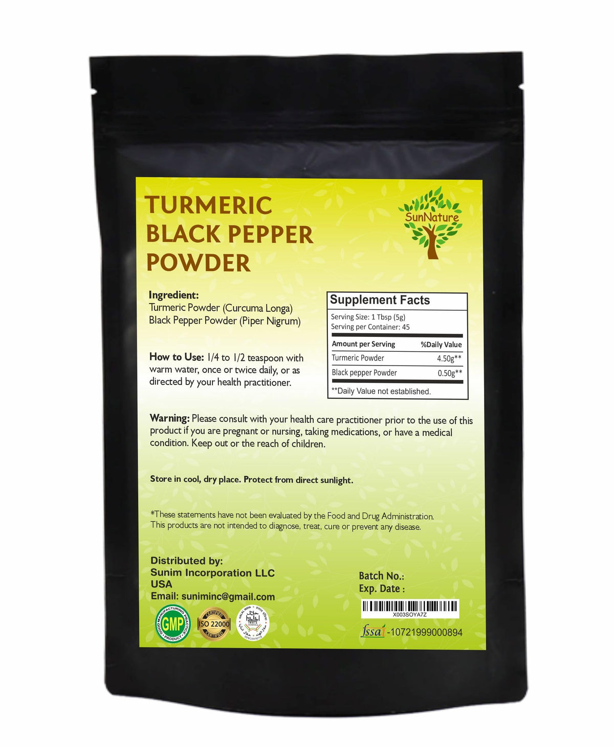 SunNature turmeric powder being poured into warm tea for aroma.