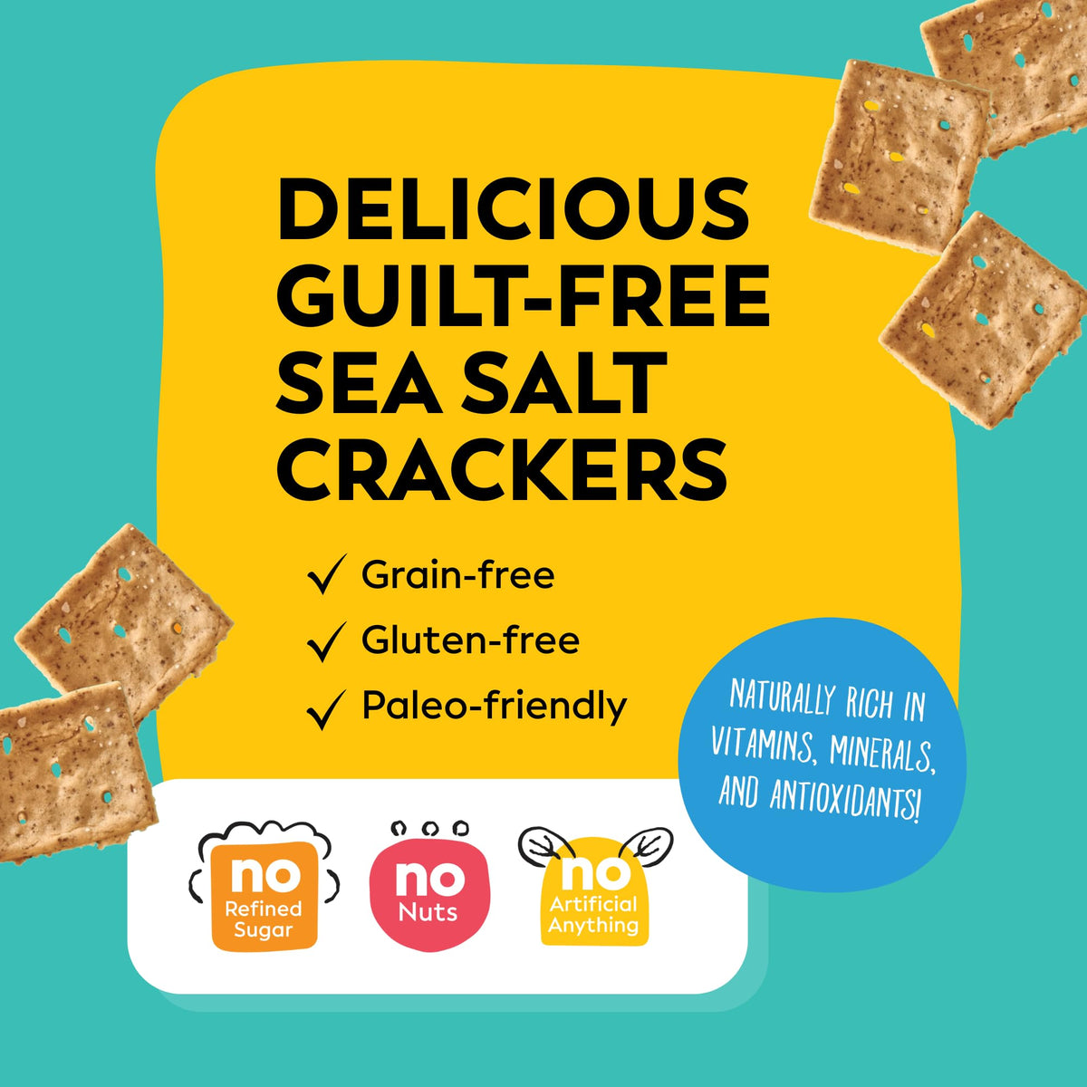 Sunnie crackers cassava flour close-up, highlights simple six-ingredient recipe.