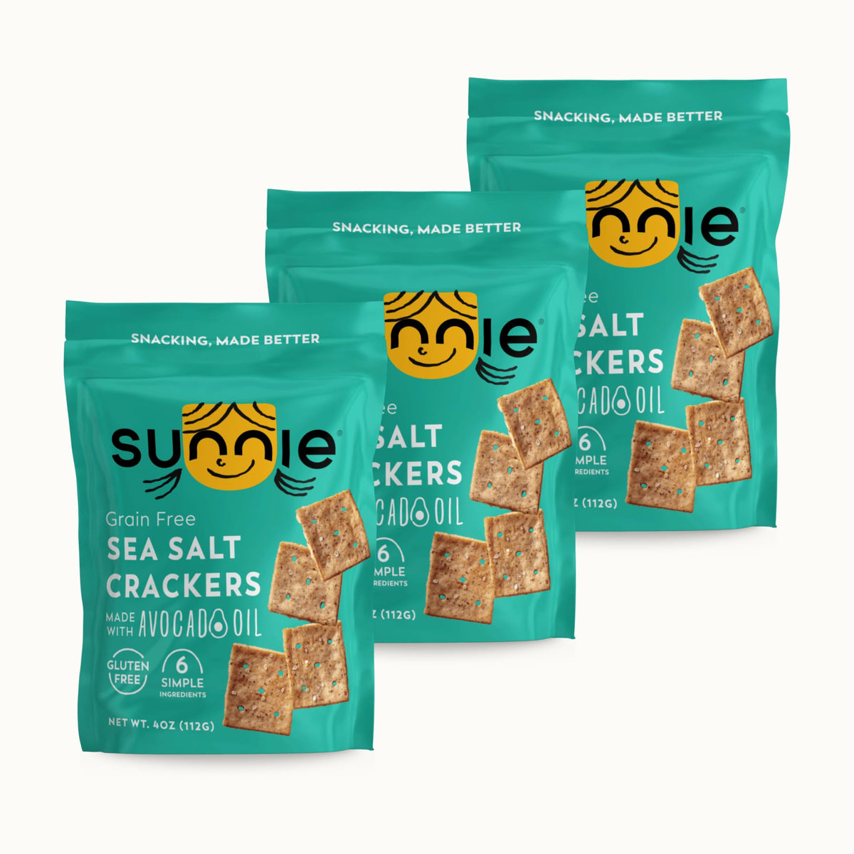 Sunnie gluten-free crackers sea salt close-up, ideal for gluten-free snacking