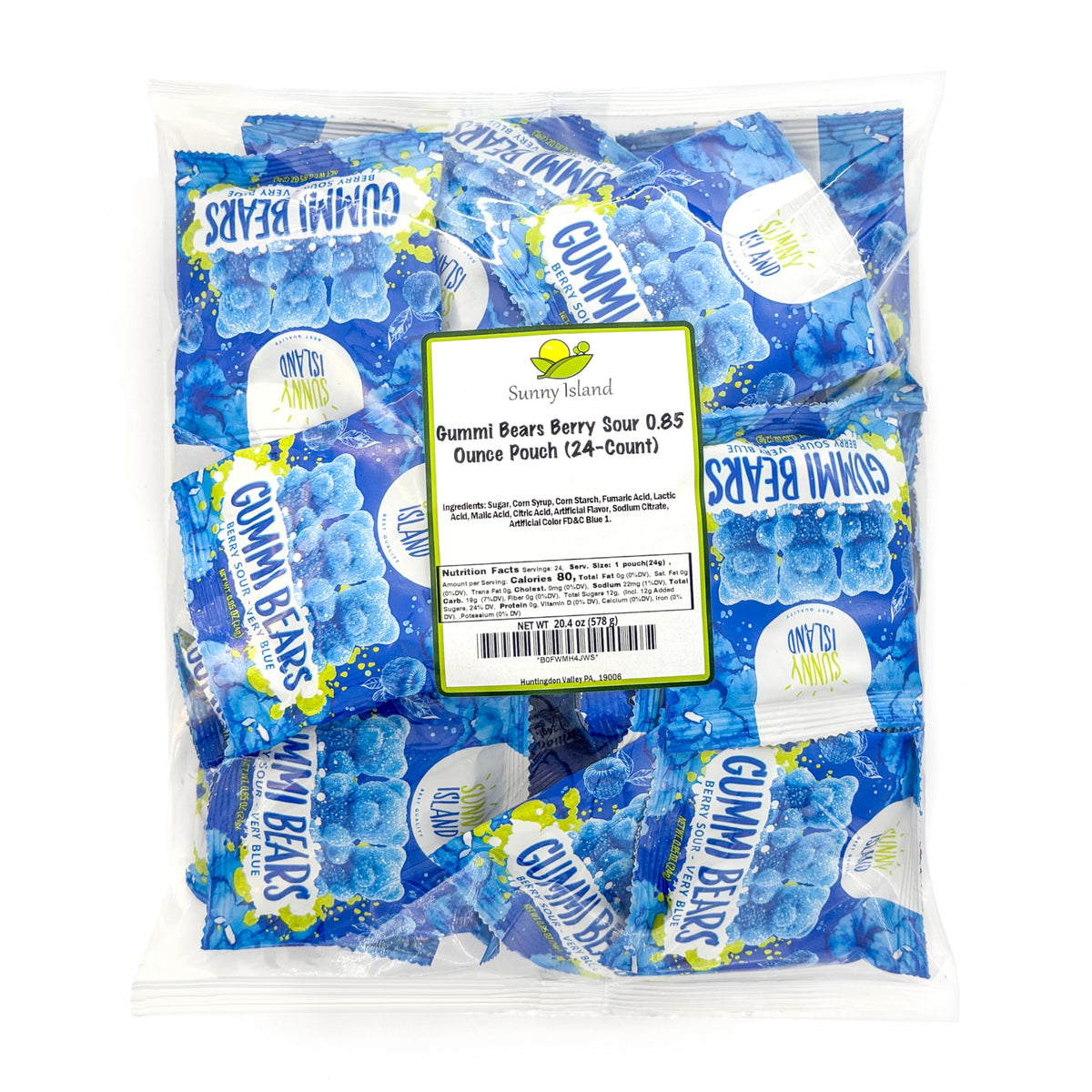 Sunny Island baby shower favors blue gummies for cute treat bags