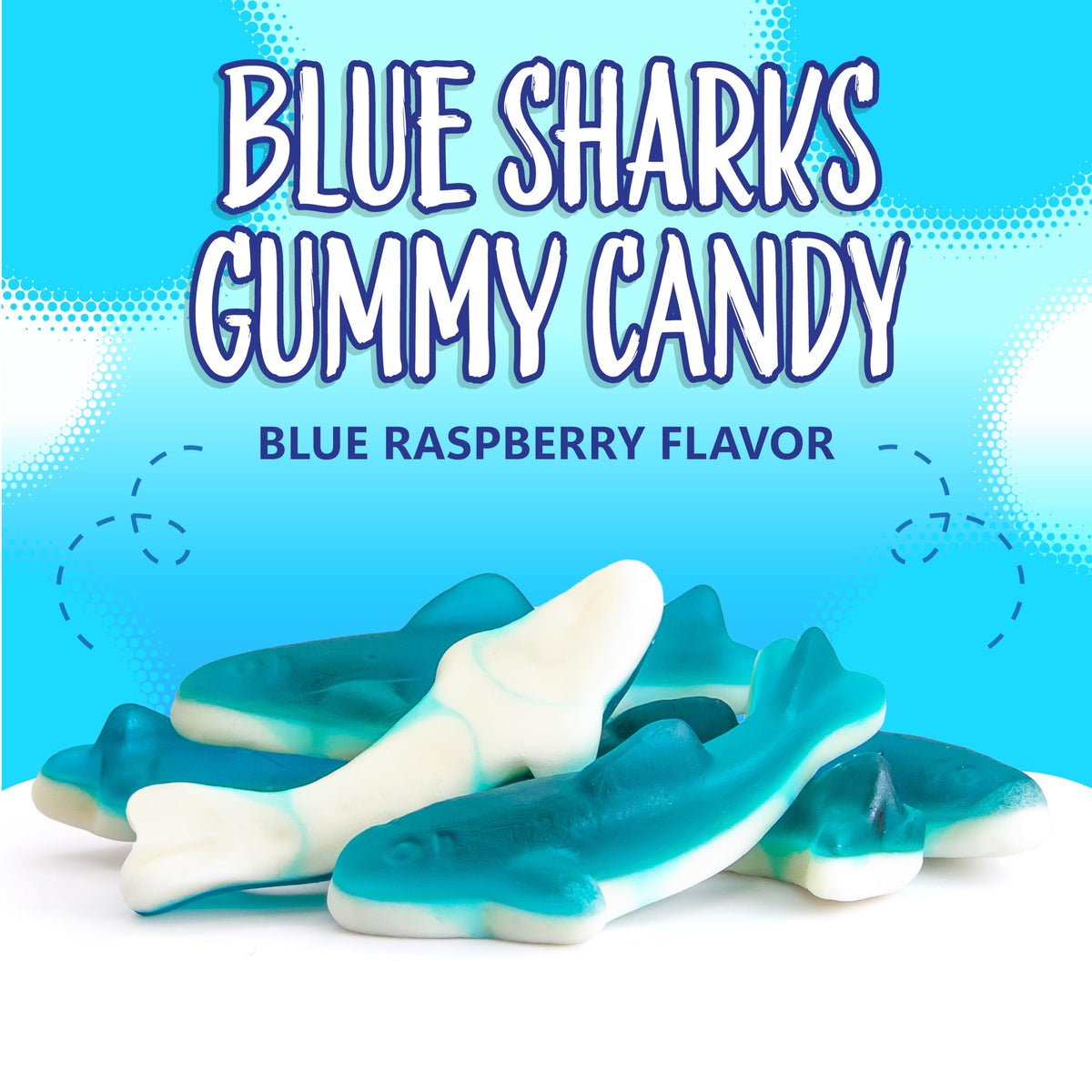 Sunny Island Blue Sharks gummy candy blue raspberry top and marshmallow bottom
