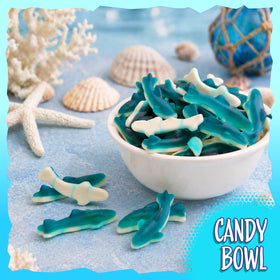 Sunny Island Blue Sharks gummy candy dessert display with ocean theme