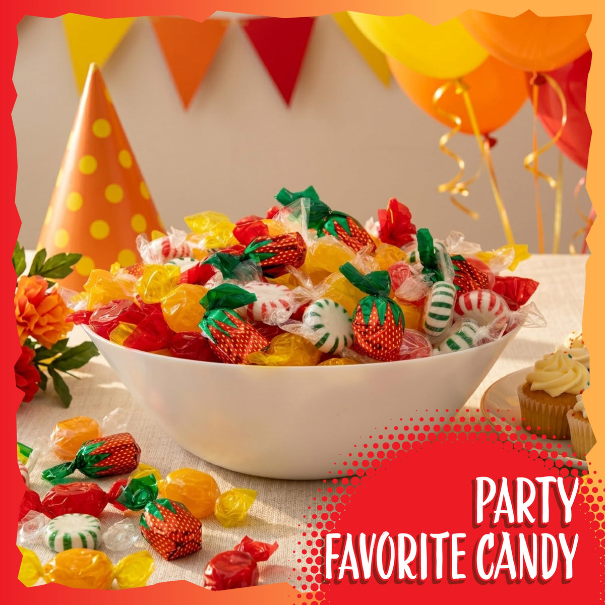 Sunny Island Hard Candy Assortment party display offers a nostalgic centerpiece.