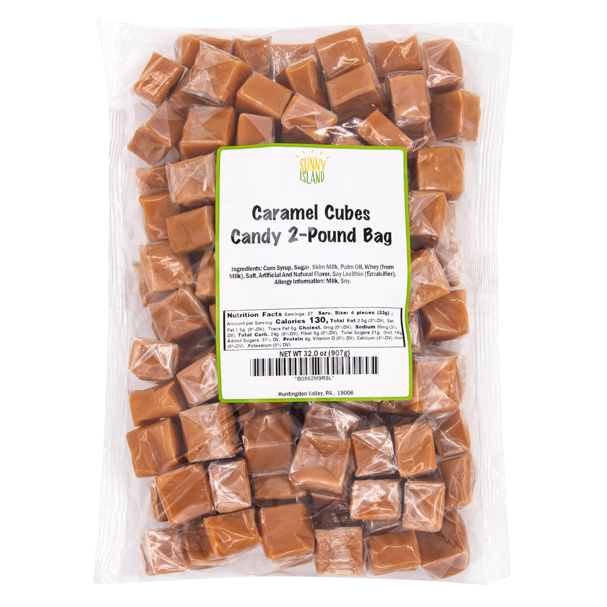 Sunny Island caramel cubes displayed in a candy dish for gatherings.