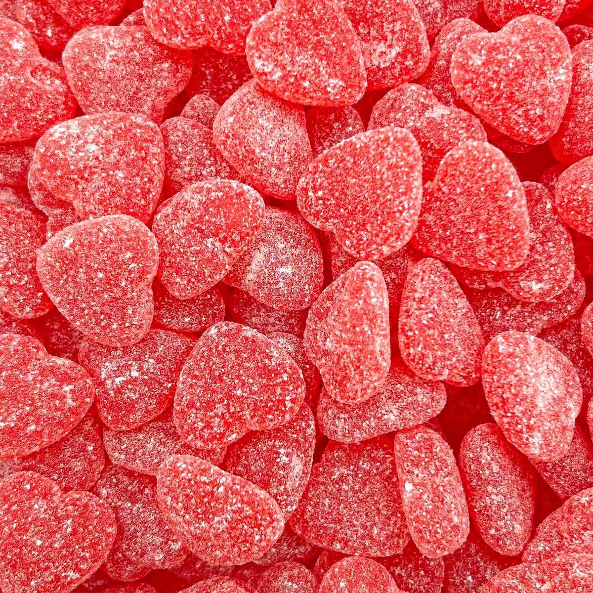 Sunny Island Candy Hearts 2lb bag front view, rich cherry flavor for eye-catching displays.
