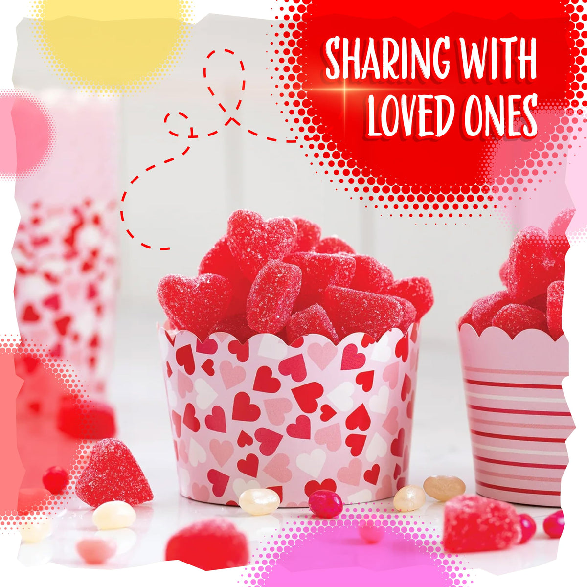 Sunny Island Candy Hearts dessert-table decor with cherry color, adding nostalgic charm.
