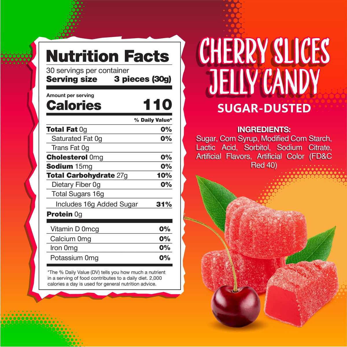 Sunny Island Cherry Slices closeup showing sugar dusting and chewy texture.