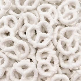 Close-up of vanilla yogurt coating on Sunny Island pretzels highlighting creaminess