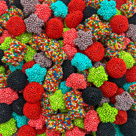 Sunny Island Crunchy Gummy Bears with rainbow nonpareils for sharing at parties