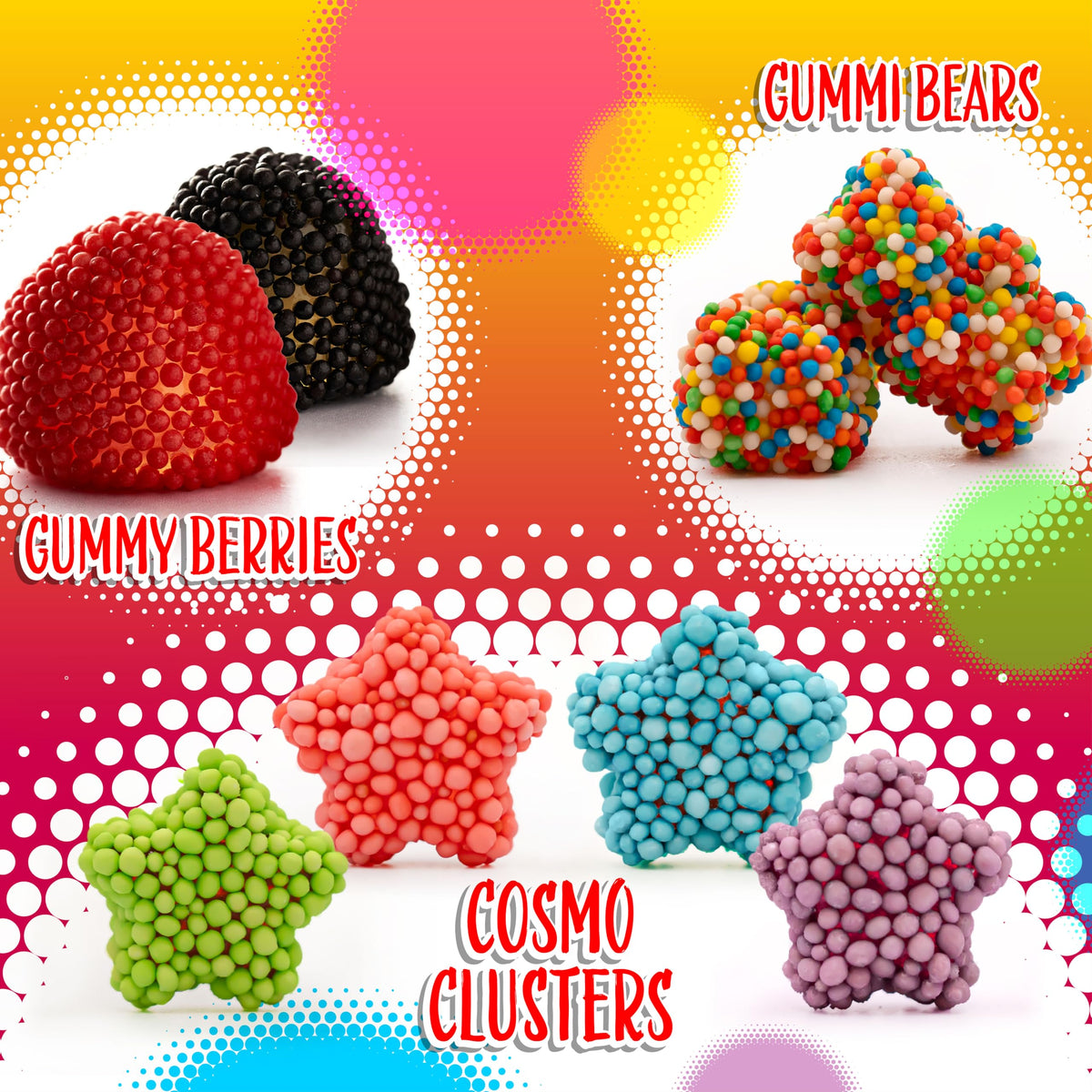 Sunny Island Crunchy Gummy Mix showing varied textures for candy buffets