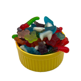 Sunny Island Edible decorations gummies closeup highlight fruity flavors and texture.