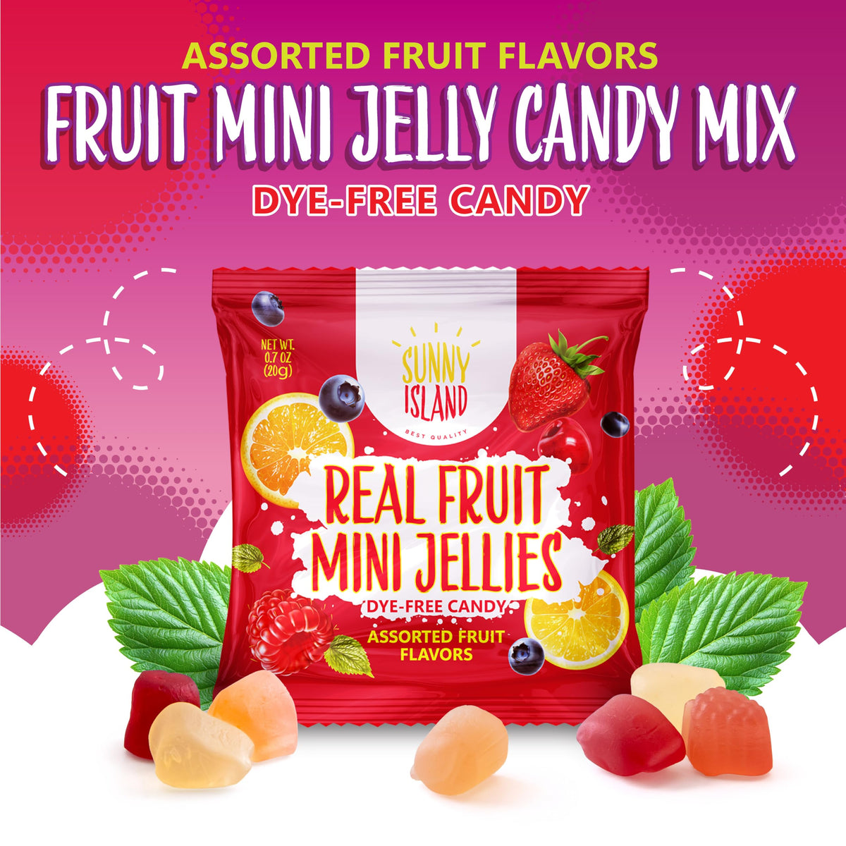 Sunny Island Fruit Jelly Candy blueberry delight image, convenient gluten-free vegan treat.