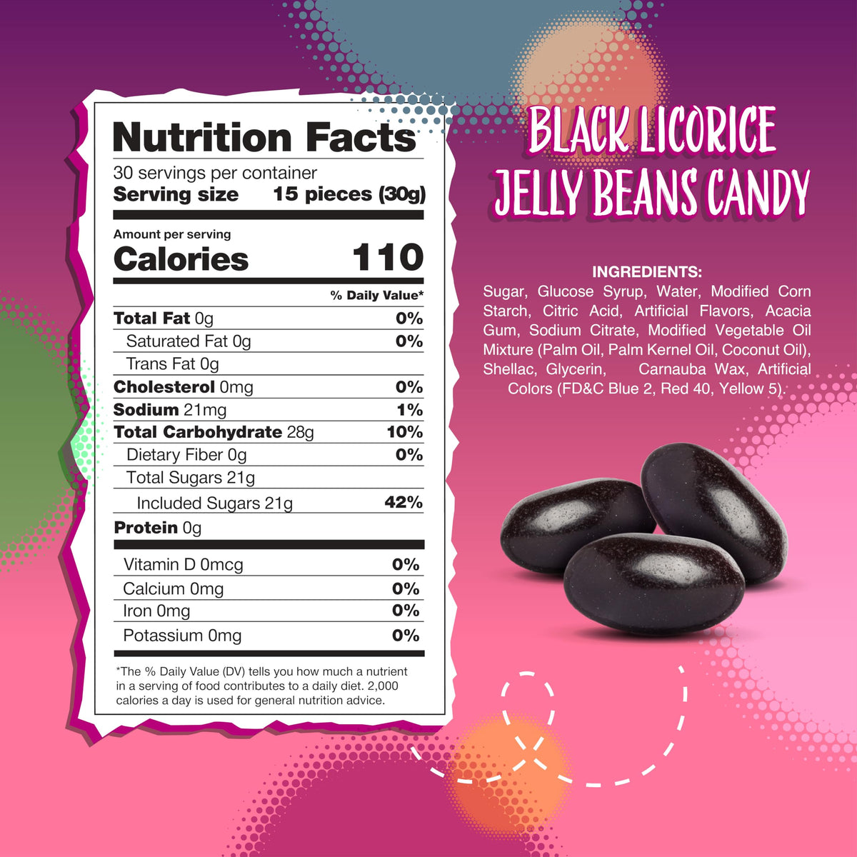 Sunny Island gift basket-ready black licorice jelly beans display.